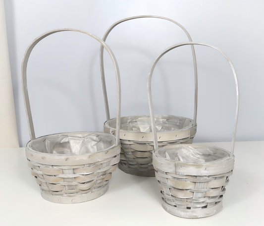 Wholesale Chinese fir wood Basket w/Handle, Set of 3 w/Plastic Liners