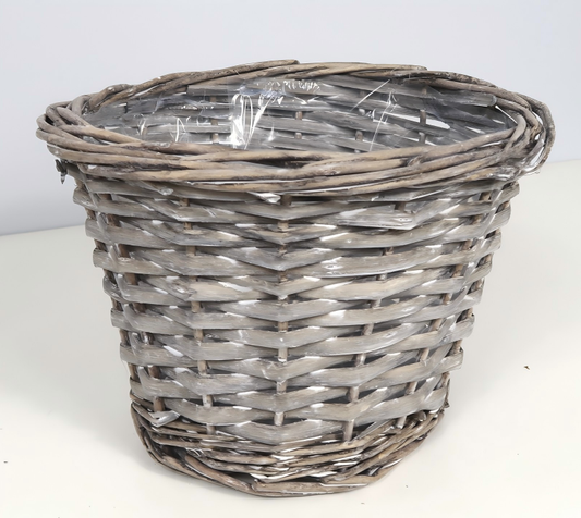 Wholesale Willow Basket w/ Handle, w/plastic liner bag ,Washed White