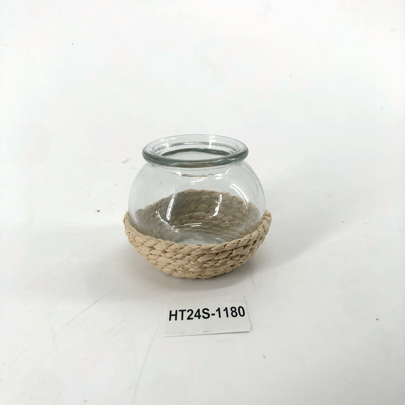 Glass & Wicker Flower Vase