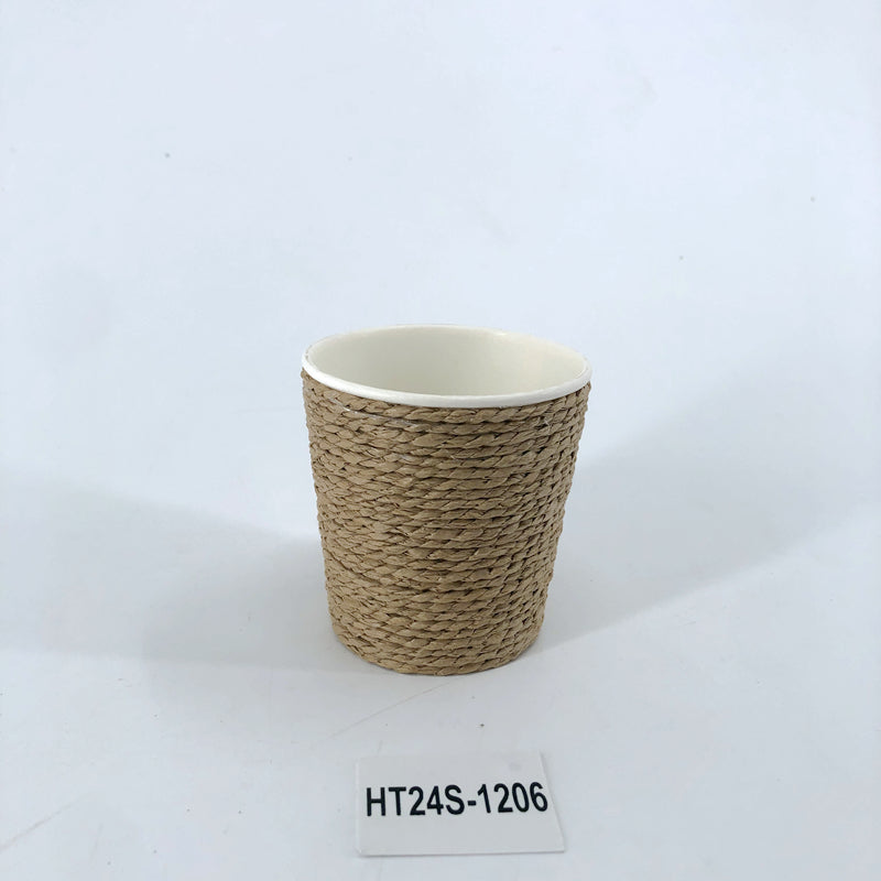 Ceramic & Wicker Flower Vase