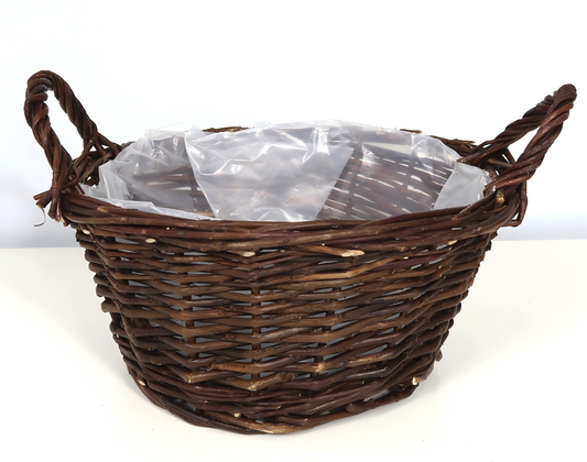 Wholesale Round Wicker Basket w/ Handle, w/ Plastic Liner