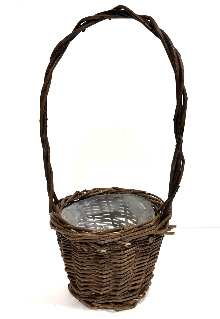 Wholesale Willow Wicker Basket w/ Handle, w/ Plastic Liner