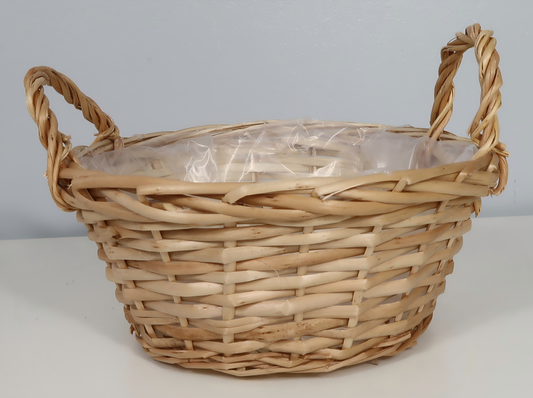 wholesale round wicker basket w/Handle, 1 pc w/plastic liner bag