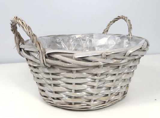 wholesale round wicker basket w/Handle, 1 pc w/plastic liner bag