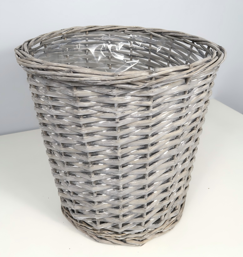 Wholesale Willow Basket w/plastic liner bag w/ Handle, Washed White